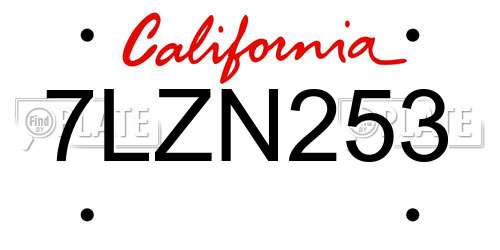 7LZN253 California License Plate
