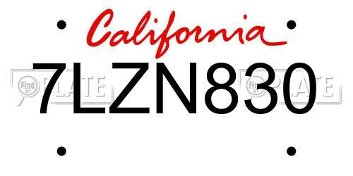 7LZN830 California License Plate