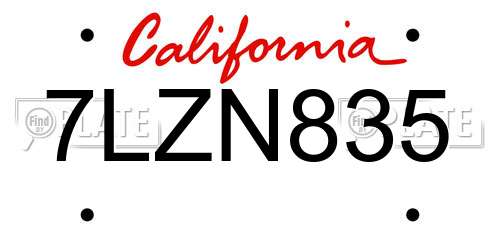 7LZN835 California License Plate