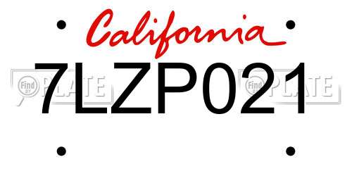 7LZP021 California License Plate