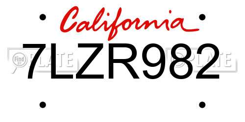 7LZR982 California License Plate