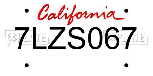 7LZS067 California License Plate