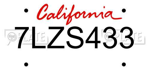 7LZS433 California License Plate