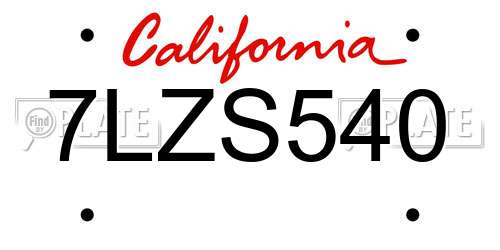 7LZS540 California License Plate