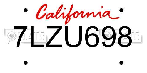 7LZU698 California License Plate