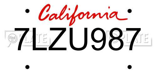 7LZU987 California License Plate