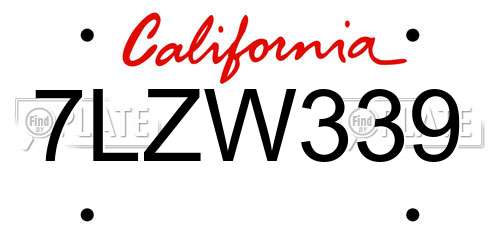 7LZW339 California License Plate