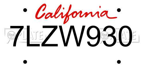 7LZW930 California License Plate