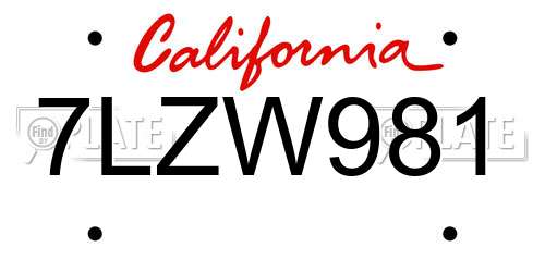 7LZW981 California License Plate