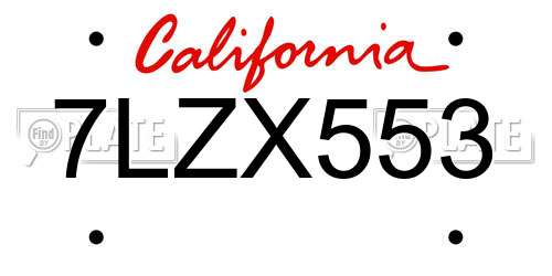 7LZX553 California License Plate