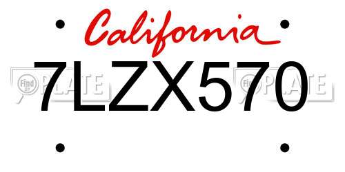7LZX570 California License Plate