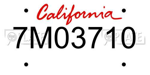 7M03710 California License Plate
