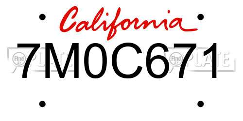 7M0C671 California License Plate