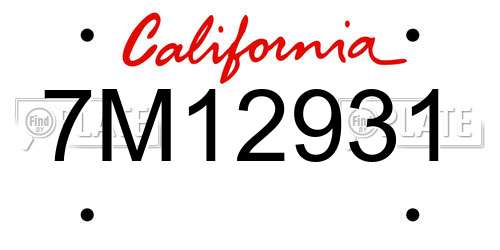 7M12931 California License Plate