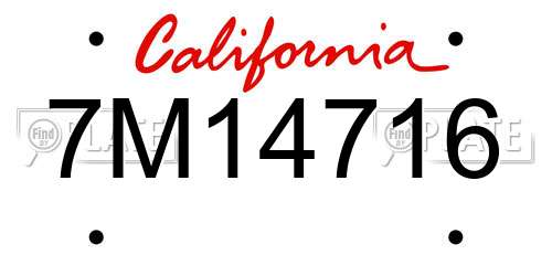 7M14716 California License Plate