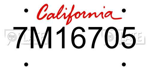7M16705 California License Plate
