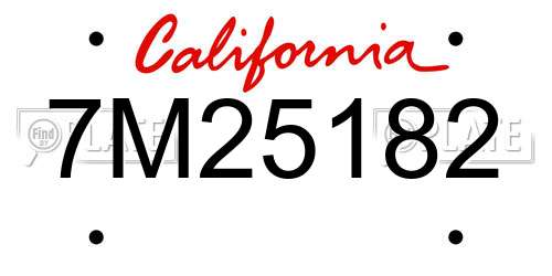 7M25182 California License Plate