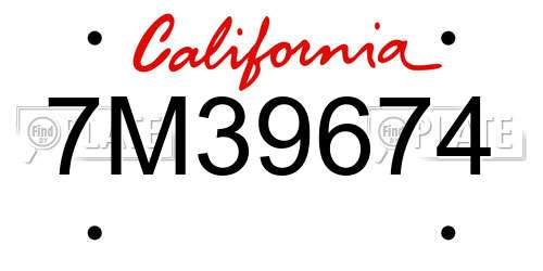7M39674 California License Plate