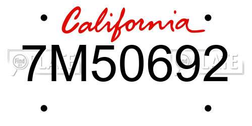 7M50692 California License Plate