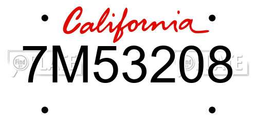 7M53208 California License Plate