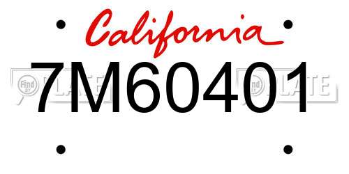 7M60401 California License Plate