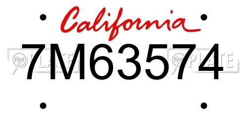 7M63574 California License Plate