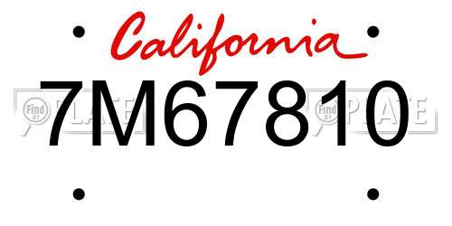 7M67810 California License Plate
