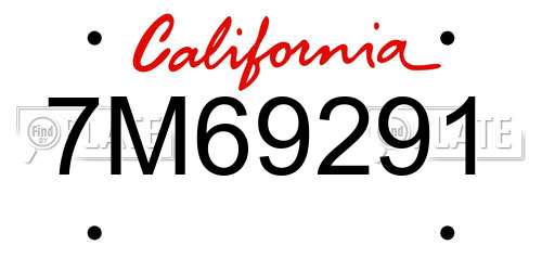 7M69291 California License Plate