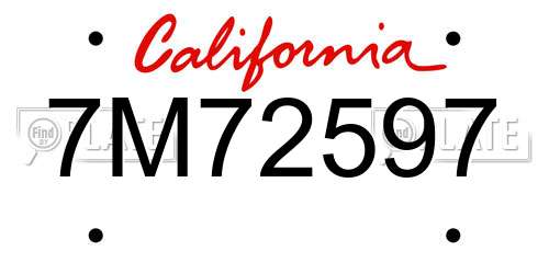 7M72597 California License Plate
