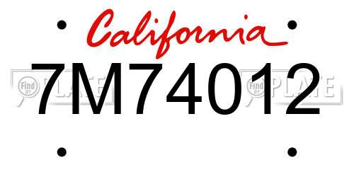 7M74012 California License Plate