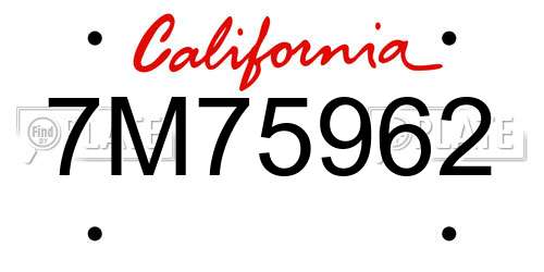 7M75962 California License Plate