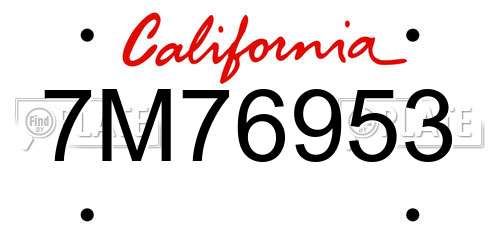 7M76953 California License Plate