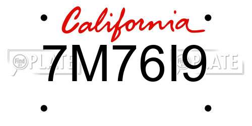 7M76I9 California License Plate