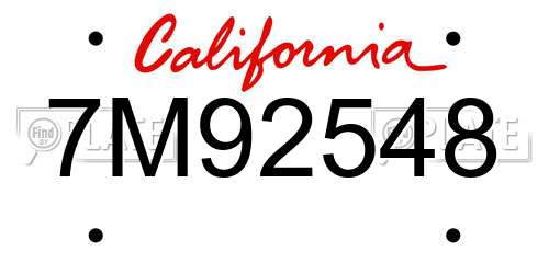 7M92548 California License Plate