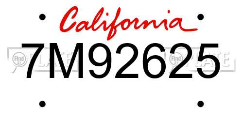 7M92625 California License Plate