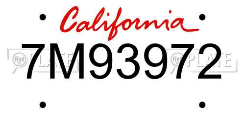 7M93972 California License Plate