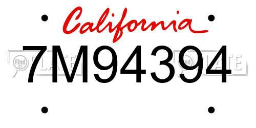 7M94394 California License Plate