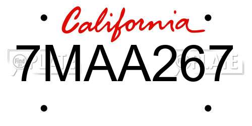 7MAA267 California License Plate