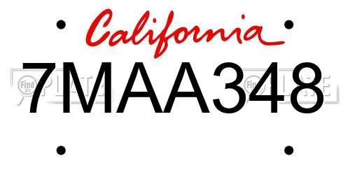 7MAA348 California License Plate