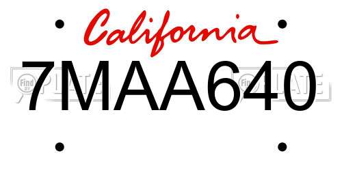 7MAA640 California License Plate