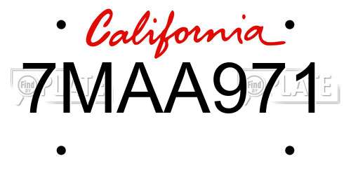 7MAA971 California License Plate