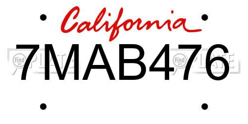 7MAB476 California License Plate