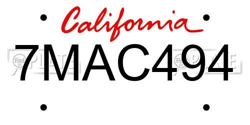 7MAC494 California License Plate