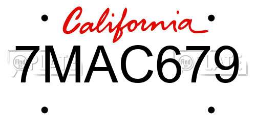 7MAC679 California License Plate