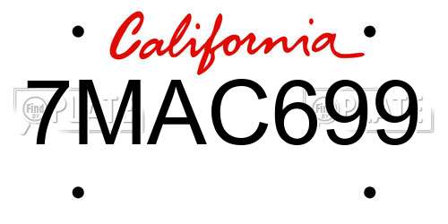 7MAC699 California License Plate