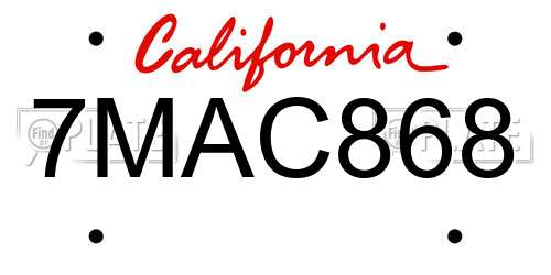 7MAC868 California License Plate