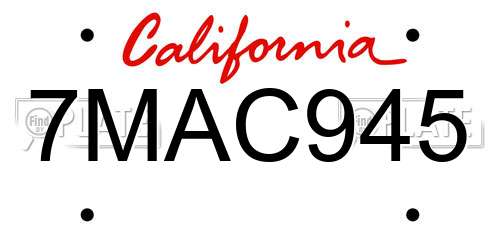 7MAC945 California License Plate