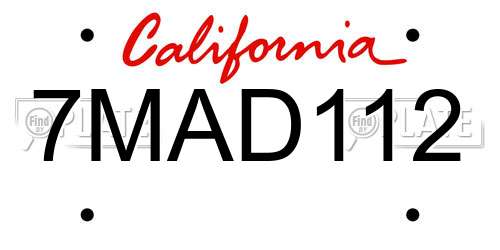 7MAD112 California License Plate