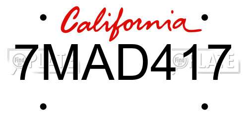 7MAD417 California License Plate