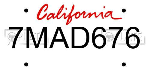 7MAD676 California License Plate